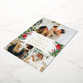 Invitation En Aluminium Gold Foil 3 Photo Elégant hiver verdure vacances (Rotation)