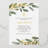Invitation En Aluminium Gold Foil and Olive Leaves First Holy Communion (Recto)