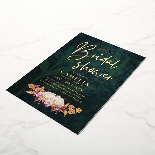 Invitation En Aluminium GOLD FOIL Automne Citrouille Vert FÊTE DES MARIÉES (Rotation)