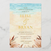 Invitation En Aluminium Gold Foil Beach Boho Bohemian Beach Wedding (Recto)