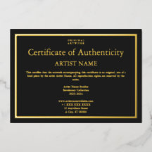 Gold Foil Black Certificat d'authenticité Art
