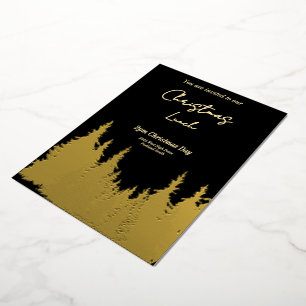 Invitation En Aluminium Gold Foil Black Graphic Pine Tree Noël