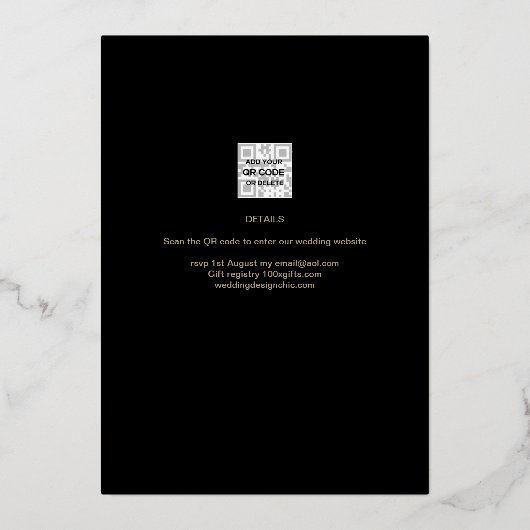 Invitation En Aluminium GOLD FOIL Black PHOTO Mariage QR Code Driving Foi (Verso)