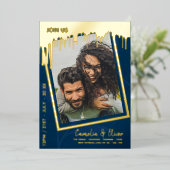 Invitation En Aluminium GOLD FOIL Blue PHOTO Mariage QR Code Driving (Debout devant)