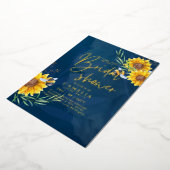Invitation En Aluminium GOLD FOIL Blue Sunflowers FÊTE DES MARIÉES QR Code (Rotation)