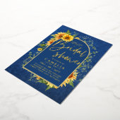 Invitation En Aluminium GOLD FOIL Blue Sunflowers FÊTE DES MARIÉES QR Code (Rotation)