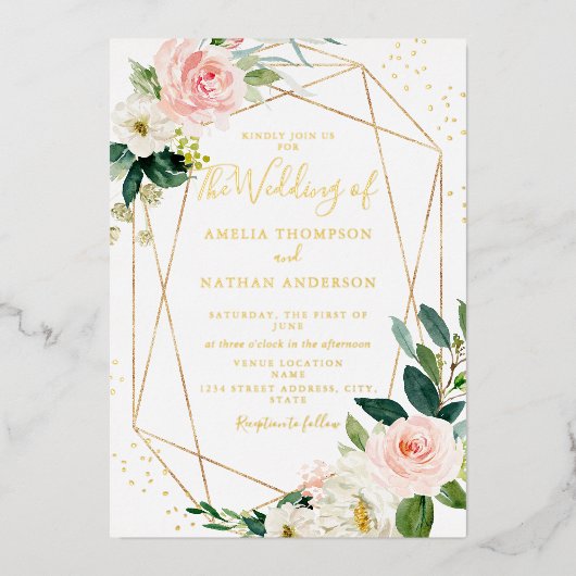 Invitation En Aluminium GOLD FOIL Blush Floral Mariage (Recto)