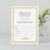 Invitation En Aluminium Gold Foil Bordure Certificat d'authenticité Art (Debout devant)