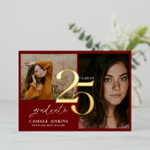 Invitation En Aluminium Gold Foil Burgundy Graduation Class 2025 Party (Debout devant)