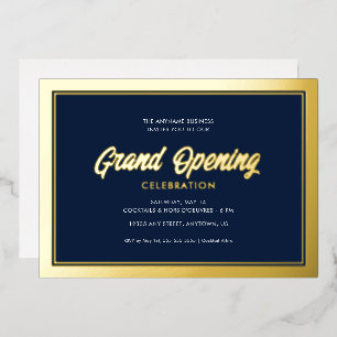 Invitation En Aluminium Gold Foil Calligraphie Blue Grand Ouverture
