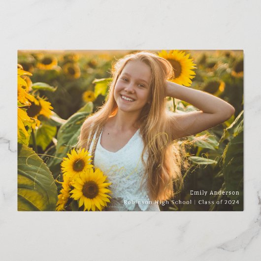 Invitation En Aluminium Gold Foil Calligraphie Graduation Merci photo (Recto)