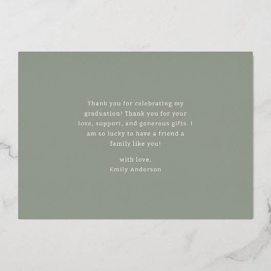 Invitation En Aluminium Gold Foil Calligraphie Graduation Merci photo (Verso)