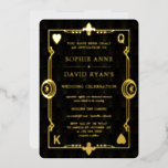 Invitation En Aluminium GOLD FOIL Casino Nuit Las Vegas Poker Mariage<br><div class="desc">Unique Casino Royale, VRAI OR FOIL conception de carte. Il affiche un style art déco vintage, une forme hollywoodienne des années 20 avec un faux film d'or Fleur-de-lis, sur un arrière - plan motif Art déco noir doré. Des termes spéciaux sont utilisés comme dans le jeu de poker. Sur le...</div>