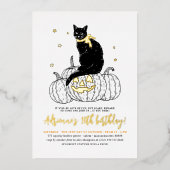 Invitation En Aluminium Gold Foil Chat noir Halloween fête d'anniversaire (Recto)
