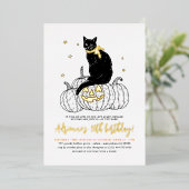 Invitation En Aluminium Gold Foil Chat noir Halloween fête d'anniversaire (Debout devant)