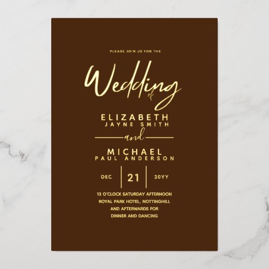 Invitation En Aluminium GOLD FOIL Chocolat chaud moderne tout-en-1 Mariage (Recto)