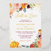 Invitation En Aluminium Gold Foil Chute en amour Automne Floral Mariage (Recto)
