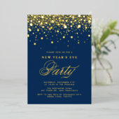 Invitation En Aluminium Gold Foil Confetti Dots Blue New Year's Eve Party (Debout devant)
