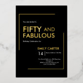 Invitation En Aluminium Gold Foil Fifty and Fabulous 50th Birthday Party (Recto)