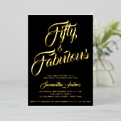 Invitation En Aluminium Gold Foil Fifty and Fabulous Script 50th Birthday  (Debout devant)