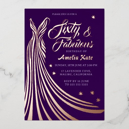 Invitation En Aluminium Gold Foil Gown 60e fête d'anniversaire Real (Recto)
