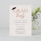 Invitation En Aluminium Gold Foil Grad Casquette Calligraphie Parti de gra (Debout devant)