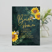 Invitation En Aluminium GOLD FOIL Green Sunflower FÊTE DES MARIÉES QR Code (Debout devant)