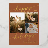 Invitation En Aluminium Gold Foil Happy Holidays Photo Christmas Card (Recto)