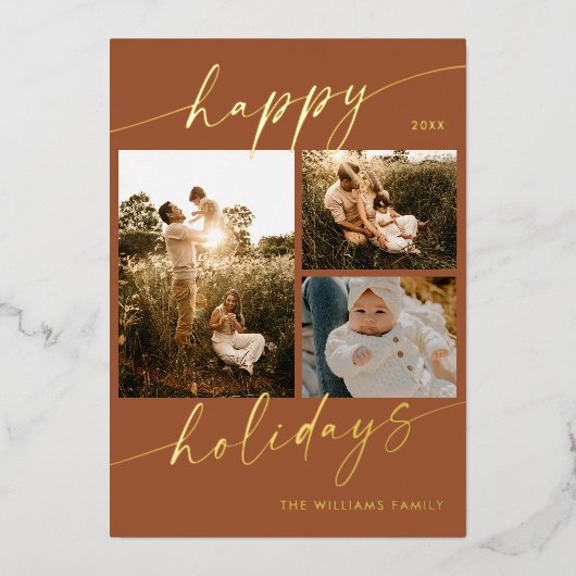 Invitation En Aluminium Gold Foil Happy Holidays Photo Christmas Card (Recto)