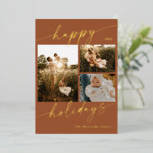 Invitation En Aluminium Gold Foil Happy Holidays Photo Christmas Card (Debout devant)