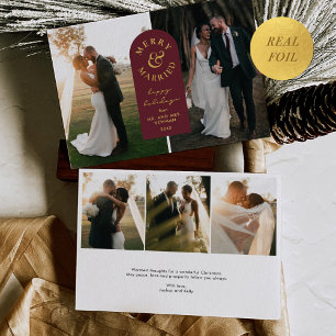 Invitation En Aluminium Gold Foil Joyeux & Marié Mariage Photo Holiday