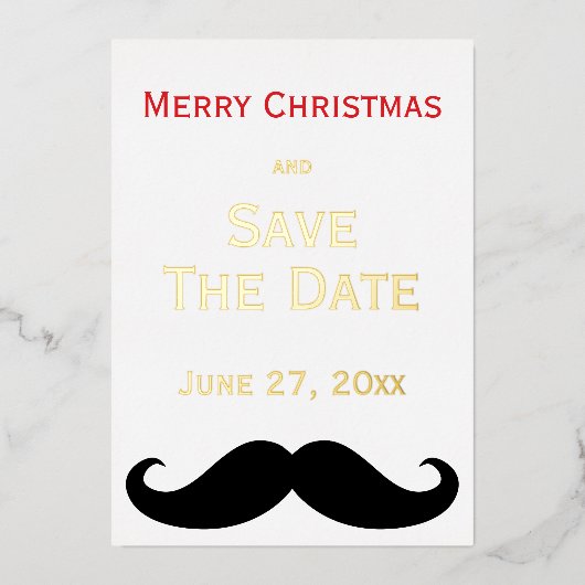 Invitation En Aluminium Gold Foil Joyeux Noël Sauvegarder la date Moustach (Recto)
