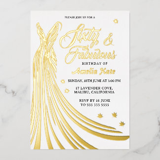 Invitation En Aluminium Gold Foil Luxury Gown 60e Anniversaire Fête Real