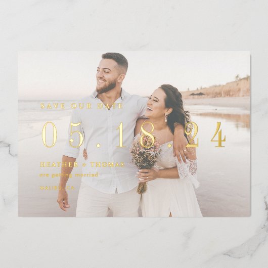 Invitation En Aluminium Gold Foil Mariage moderne unique Enregistrer notre (Recto)