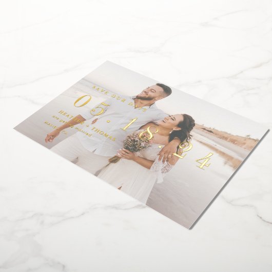 Invitation En Aluminium Gold Foil Mariage moderne unique Enregistrer notre (Rotation)