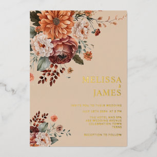 Invitation En Aluminium Gold Foil Minimaliste Terracotta Mariage Floral