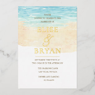 Invitation En Aluminium Gold Foil Moderne Watercolor Beach Mariage