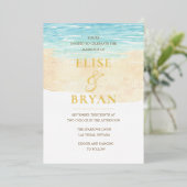 Invitation En Aluminium Gold Foil Moderne Watercolor Beach Mariage (Debout devant)