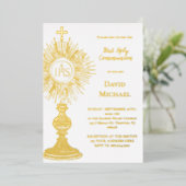 Invitation En Aluminium Gold foil monstrance | First Holy Communion (Debout devant)