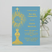 Invitation En Aluminium Gold foil monstrance First Holy Communion (Debout devant)