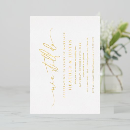 Invitation En Aluminium Gold Foil Nous Faisons Toujours Mariage Vow Renouv (Debout devant)