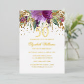 Invitation En Aluminium GOLD FOIL Parties scintillant florale Amethyst 50e (Debout devant)