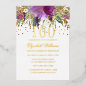 Invitation En Aluminium GOLD FOIL Parties scintillant florale Améthyste 10 (Recto)
