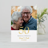 Invitation En Aluminium Gold Foil Photo Mariage Anniversaire (Debout devant)