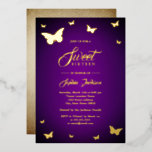 Invitation En Aluminium GOLD FOIL Purple Butterfly Sweet 16 Or<br><div class="desc">GOLD FOIL Purple Butterfly Sweet 16 Golden Foil Invitation Plus jolie Sweet 16 Party Invitations dans le Little Bayleigh Store!</div>