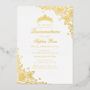 Invitation En Aluminium Gold Foil Rose Quinceanera Anniversaire