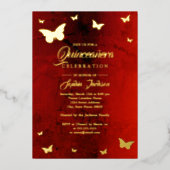 Invitation En Aluminium GOLD FOIL Rouge Papillon Quinceanera (Recto)