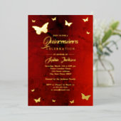 Invitation En Aluminium GOLD FOIL Rouge Papillon Quinceanera (Debout devant)