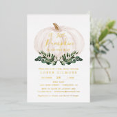 Invitation En Aluminium Gold Foil Rustic Petit Baby shower Citrouille (Debout devant)