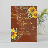 Invitation En Aluminium GOLD FOIL Rustic Sunflower FÊTE DES MARIÉES QR Cod (Debout devant)